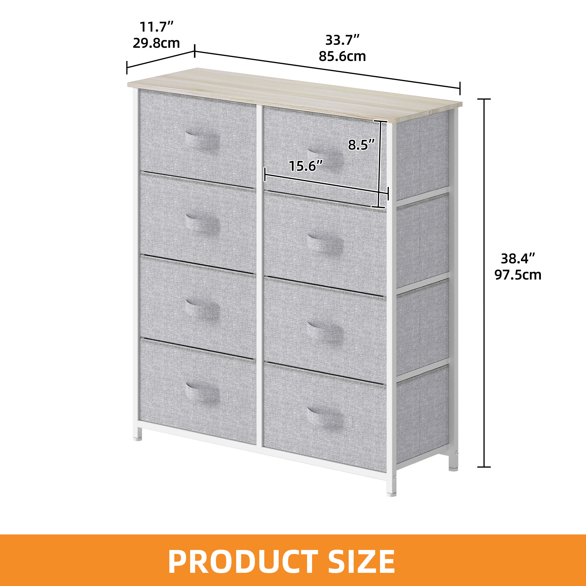 Uforic 8 Drawer Dresser Chest of Drawer Dressers for Fabric Storage Dressers for Living Room Light Gray