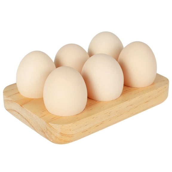 Toorise 6 Egg Holes Wooden Egg Holder for Space Saving Egg Tray for Kitchen Countertop, Tabletop Display, Refrigerator in Home