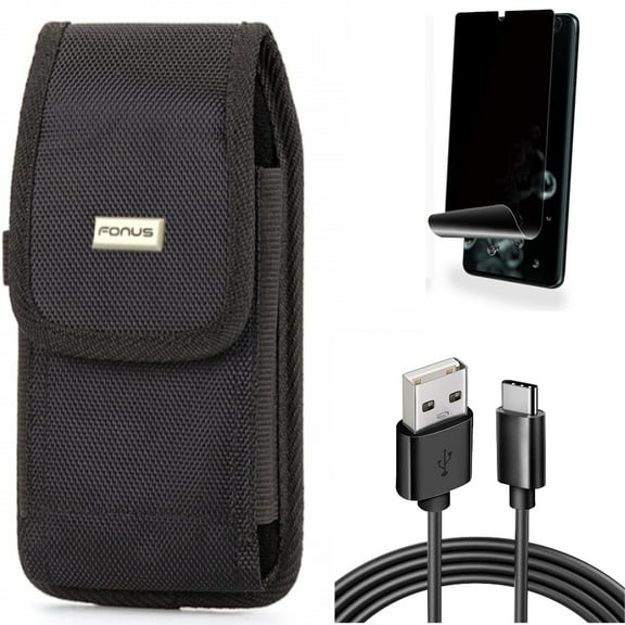 Case Belt Clip w 6ft USB Cable w Privacy Screen Protector for Samsung Galaxy S20 Ultra - Swivel Holster Rugged, Type-C Charger Cord Power, TPU Film [NOT GLASS] [Fingerprint fits Galaxy S20 Ultra