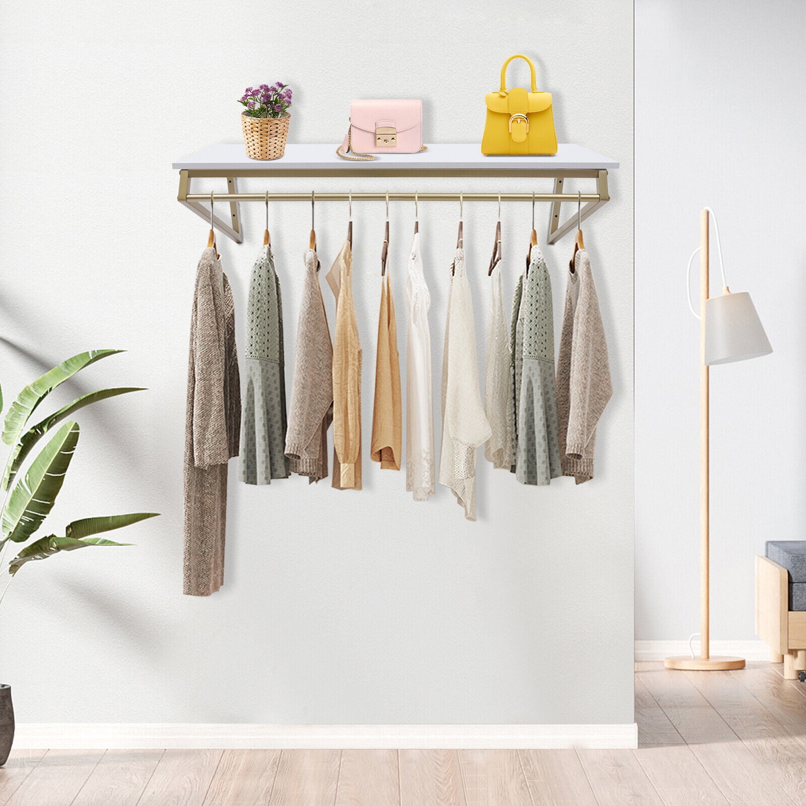 Buy Miumaeov Gold Clothing Rack with Top Shelf 41L Industrial Pipe