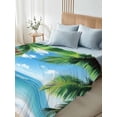 thumbnail image 4 of Beach Ocean Waves Full Size Flat Sheet, Wrinkleproof & Fadeproof Cooling Flat Bed Sheet Only, Summer Tropical Palm Tree Leaves Breathable Soft Bedding Top Sheets 81 x 96 Inches, 4 of 8
