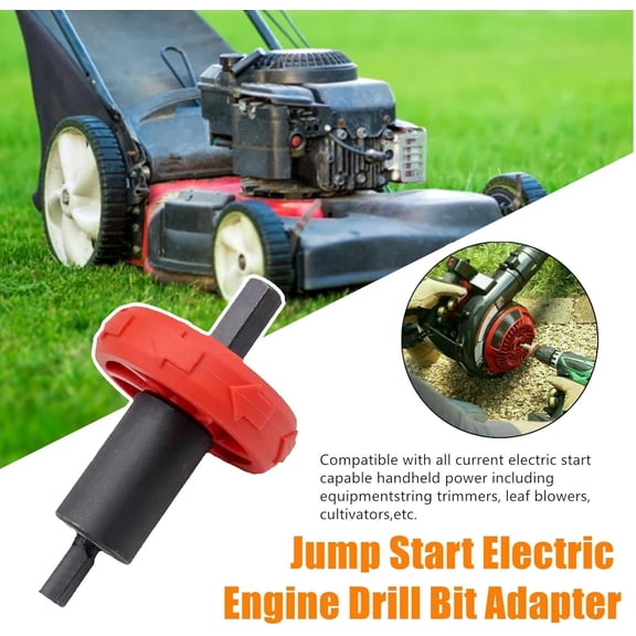 Electric Drill Start Adapter for Troy-Bilt Trimmer & Snow Blower - Easy Jump Starter Drill Bit for 3/8" Chuck, Fits Gas Powered Lawn Equipment, Jumpstart Replacement, Red/Black
