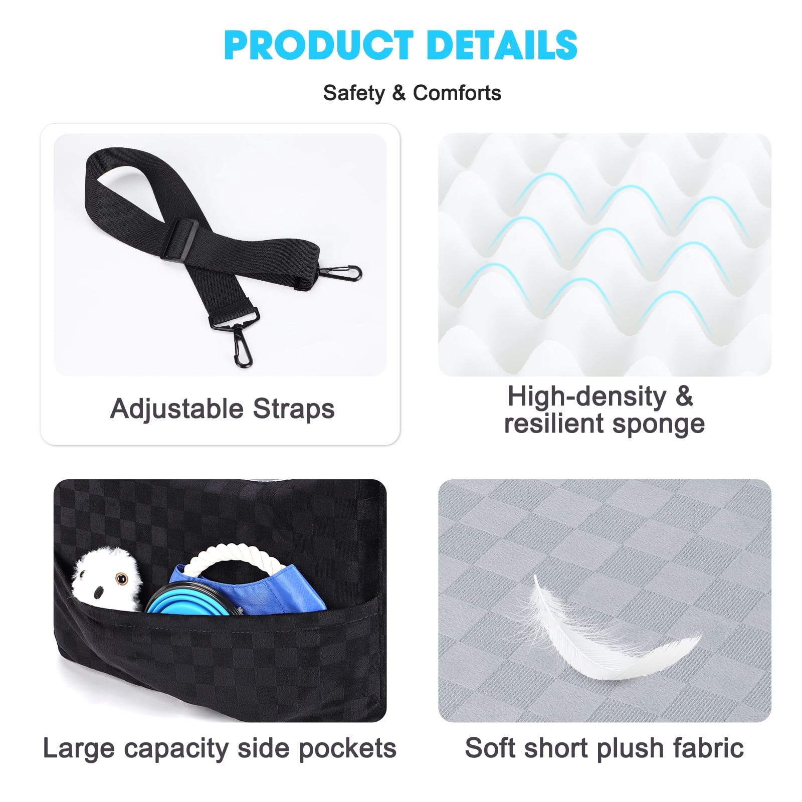 Dog Booster Car Seat for Small Medium Dogs, Washable Dog Car Seats with Detachable Cover, Egg Crate Foam Puppy Car Seat, Portable Pet Car Seat, Safety Belts, Storage Pockets, up to 30 lbs, Medium