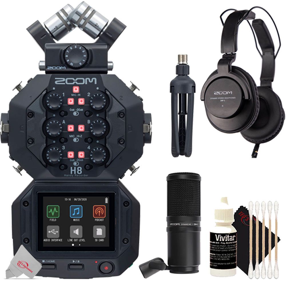 Zoom H8 8-Input 12-Track Digital Handy Audio Recorder with ZDM-1 Podcast  Mic Bundle