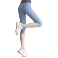 thumbnail image 3 of Pantalones de fitness recortados para mujer, pantalones cortos deportivos elásticos de cintura alta para levantar la cadera, pantalones ajustados de color melocotón para yoga, 3 of 5