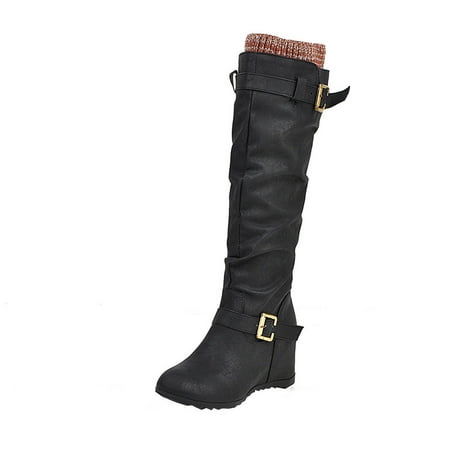 

Fesfesfes Womens Work Boots Foreign Trade Candy Color Patent Synthetic Ladies Back Zipper Thick Heel Round Toe Over-the-knee US:7.5(40)