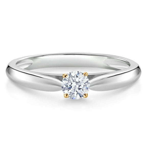Gem Stone King 0.17 Ct Round White Zirconia 925 Silver and 10K Yellow Gold Solitaire Engagement Ring (Size 8)