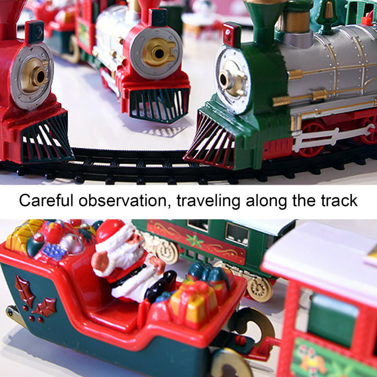 deAO Christmas Theme Classic Train Set for Kids with Headlight, Realistic  Sounds, 4 Cars Carriage and Tracks, Best Gift for Christmas Décor Under The