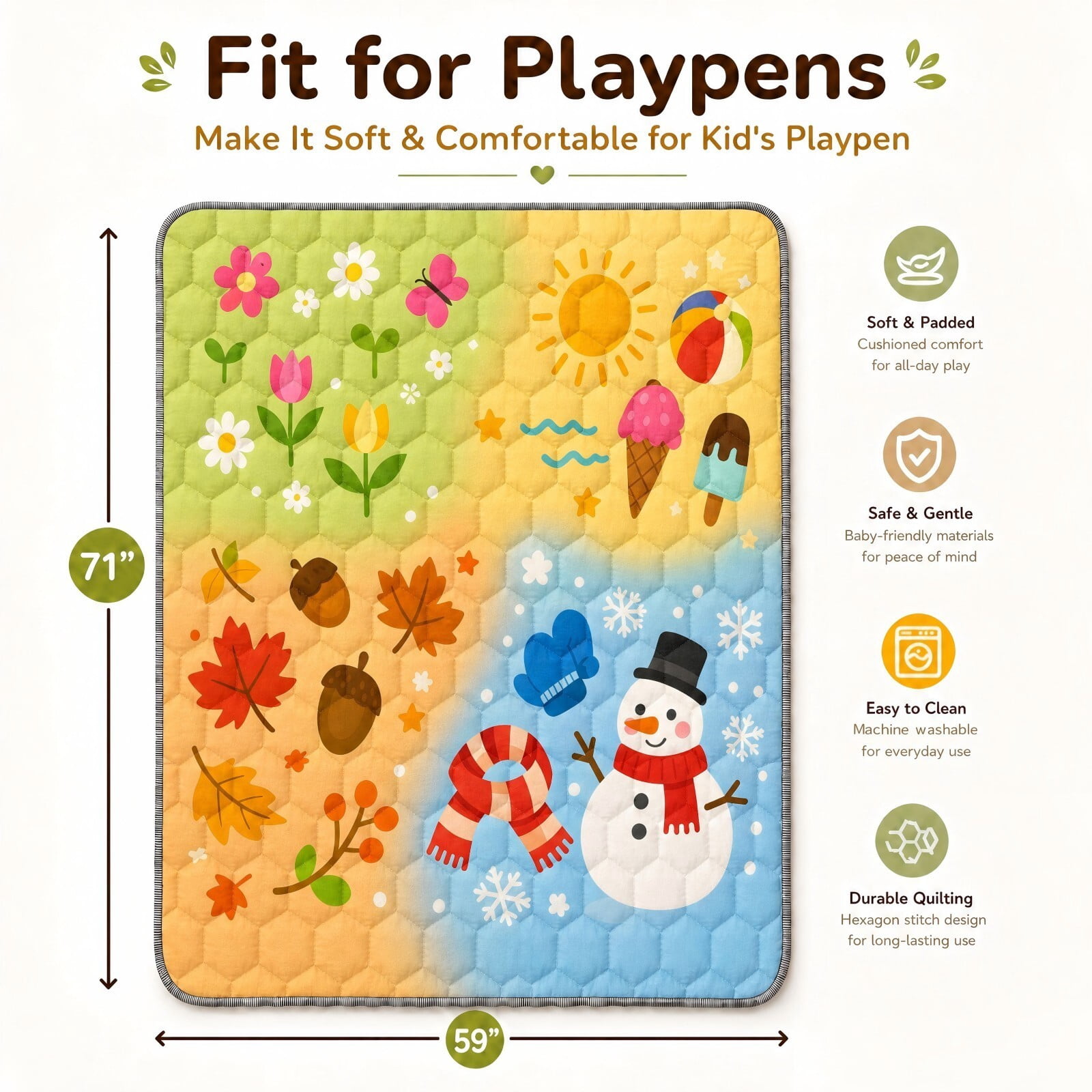 Easy4Home Extra Large Baby Play Mat for Infants & Toddlers, 71"x59" Crawling Mat, Foldable Non-Slip Floor Playmat