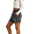thumbnail image 5 of UDAUDU Women Denim Shorts 2026 Trendy High Waisted Drawstring Stretchy Comfy Jean Shorts Raw Hem Casual Summer with Pockets Gray 2XL, 5 of 7