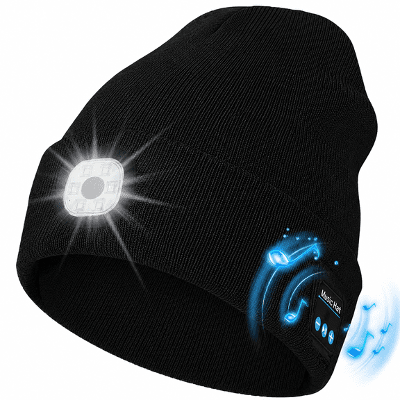 Bluetooth Beanie with Light for Men, Unique Tech Gifts for Men, Wireless Headphones for Fishing Jogging Working, Christmas Stocking