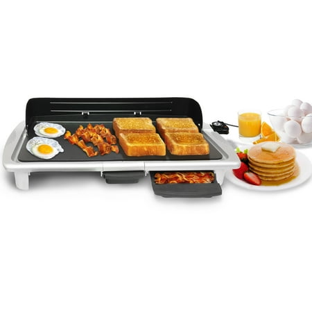 Elite Gourmet EGR-2013SG 20" x 10" Electric Indoor Griddle with Warming Drawer and Backsplash, Silver