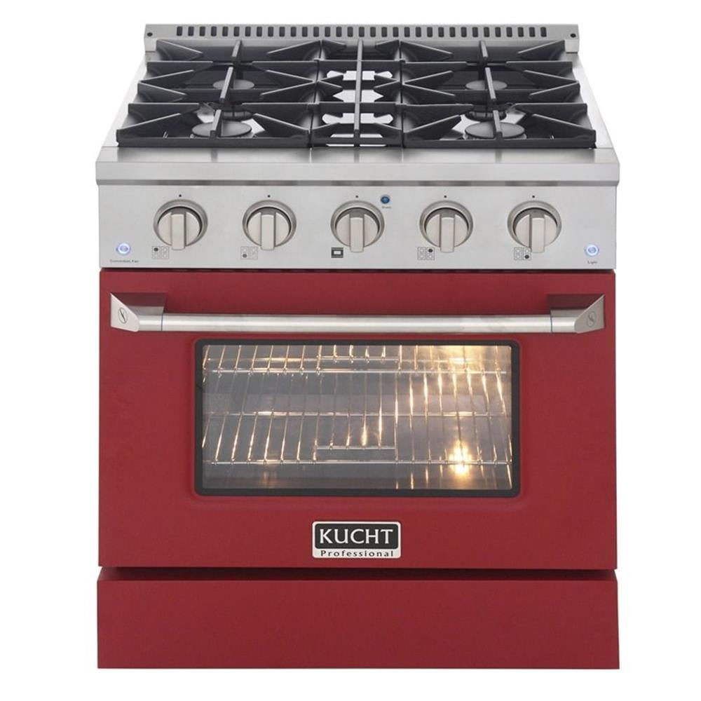 Pemberly Row 30" Modern Stainless Steel Propane Gas Range in Red/Silver
