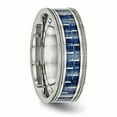 thumbnail image 4 of Stainless Steel Polished with Blue Carbon Fiber Inlay Textured Edge Ring 13 Size, 4 of 6