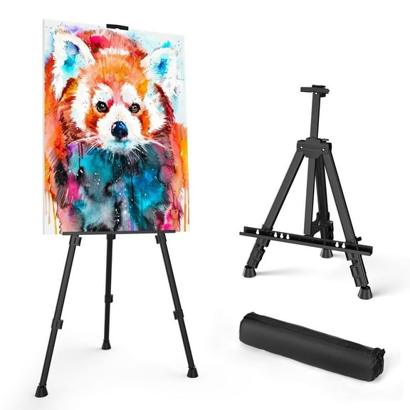 Art Painting ArtistTRDN Easel Stand, Portable Adjustable Aluminum Metal Tripod Display Easel with Bag, Height from 17 to 66 inch for Table-Top/Floor Drawing and Displaying, Black