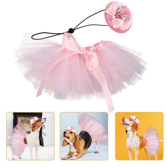 LULULION 1 Set Tutu Cat Skirt with Pet Hat Cloth Pink Dress-up for Daily Life