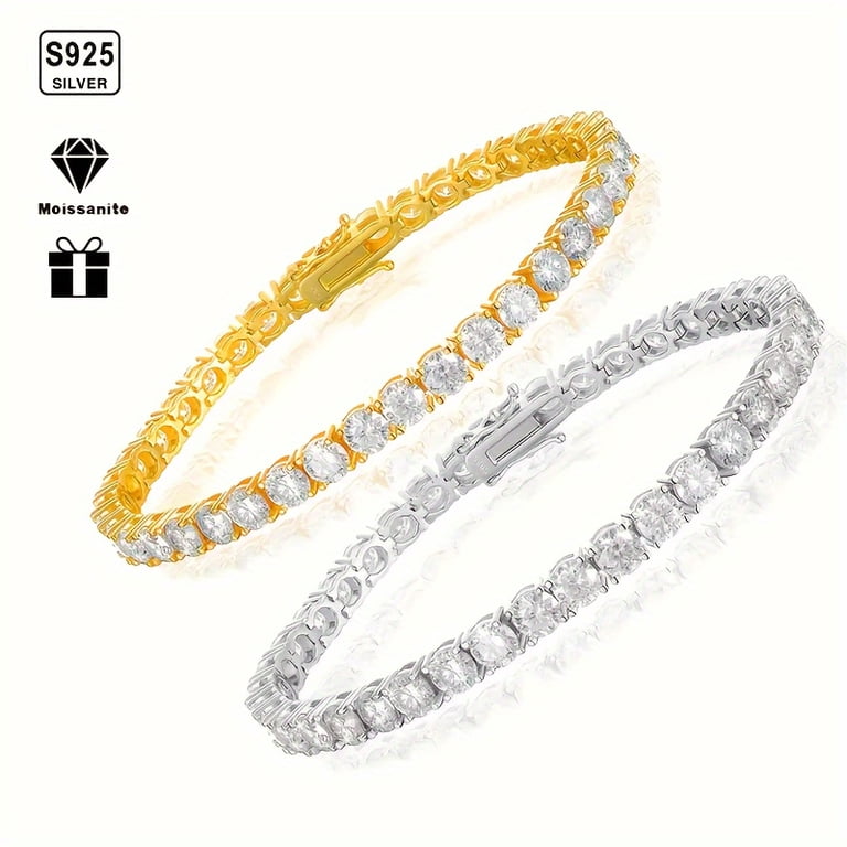 Moissanite Tennis Bracelet For Women - 925 Sterling Silver, 3mm D Color VVS1 Lab Diamonds, White Gold Plated