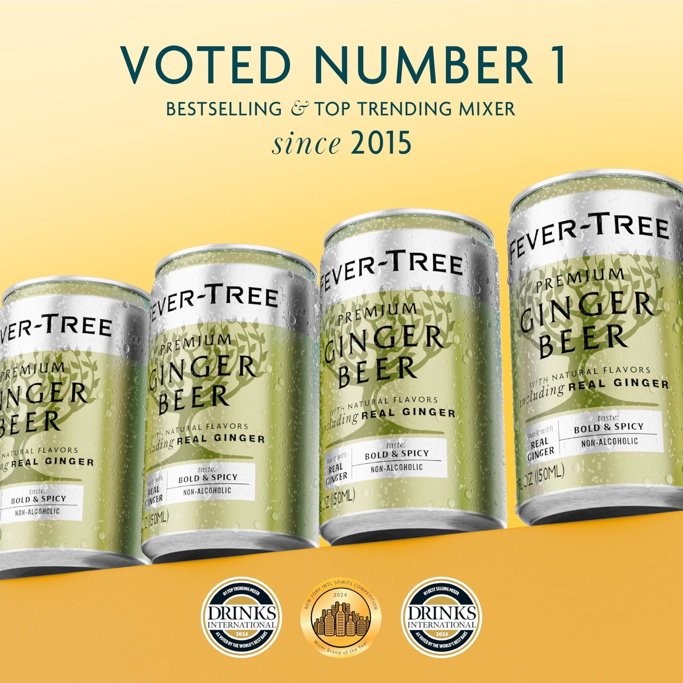 Fever-Tree Premium Ginger Beer , 8 Pack, 150 ML Aluminum Cans, 0% ABV