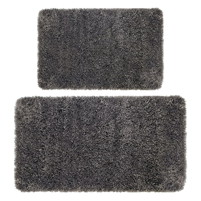 Sussexhome Solid Gray Bathroom Rugs Sets, Shower Rugs with Toilet Rugs U Shaped, Non Slip Bath Mats, Machine Washable Bath Mat