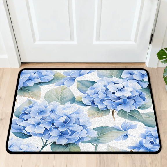 CURLYOOT Hydrangea Blue Indoor Doormat, Non-Slip Absorbent Door Mat 24" x 16", Entrance Floor Mat Washable Entry Doormats for Entryway Front Back Door
