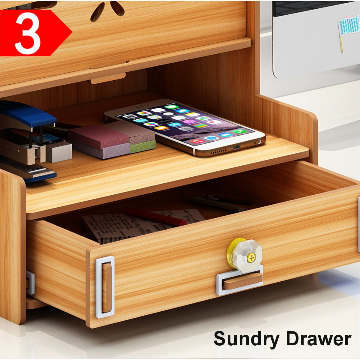 Multifunctional Storage Box Desk Personalized Decoration Wooden Desktop Organize 