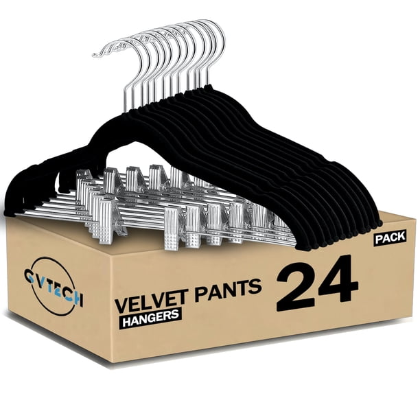 GVTECH Ganchos de Terciopelo con Clips, Ganchos de Clip de Metal para Pantalones, Perchas de Terciopelo con Muescas para Pantalones, Faldas, Traje, Vestidos y Camisas de Gancho