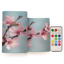 ALAZA Cherry Flowers Blooming 2 PCs LED Flickering Flameless Candles with Remote Timer Battery Operated Candle