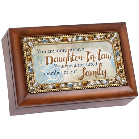 Music Treasure Box - Daughter In Law Treasured Family Jeweled Woodgrain Petite Music Box Plays You Light Up My Life, Featuring a jeweled border with woodgrain finish and sweet.., By Cottage Garden