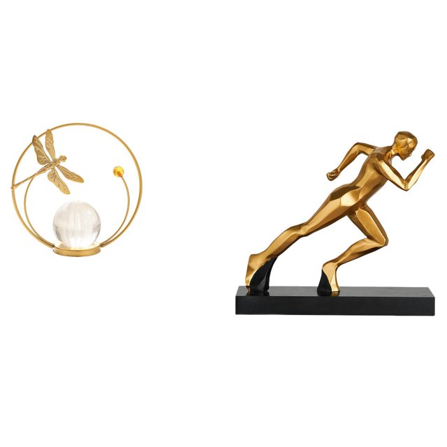 Estatua de bola de cristal, estatua de corredor, escultura de arte abstracto, figura coleccionable de resina, material de hierro, base estable, adecua