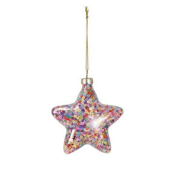 Creative Co-Op Glass Star Ornament Filled with Sequins, Multicolor
