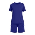 thumbnail image 4 of Mifsaly Cotton Sets for Women 2 Piece Summer Short Sleeve Crewneck T-Shirt and High Waisted Cargo Shorts with Pockets Matching Lounge Outfits Blue,M, 4 of 6