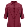 thumbnail image 4 of Button Down Shirts For Women Linen Clothing For Women Office Work Tops Solid Color Work Blouses Linen Long Sleeve Shirt Women Lightweight Linen Blouses For Women Cotton Boho Tops Wine2 L, 4 of 8