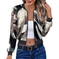 thumbnail image 1 of Chaqueta y abrigo informal sin mangas y sin capucha para mujer, de manga larga, con cremallera y estampado, estilo tubo recto, 1 of 4