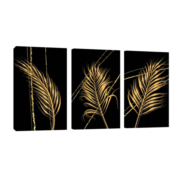 Cuadro Decorativo Tríptico Vertical Canvas Revolution Hojas Doradas Set De 3 Cuadros 25x38 cm