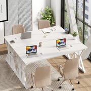 Computer Desk, 55 inch Large Office Desk, Study Writing Table with Thicken Frame, Gaming Desk, Modern Simple Desk for Home Office, White