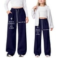 thumbnail image 2 of Huowey Girl'S Baggy Sweatpants Letter Print Drawstring Elastic Waist Straight Leg Athletic Pants With Pockets Wide Leg Breathable Spring Sport Long Trousers Stylish Streetwear,Blue,6-7 Years, 2 of 9