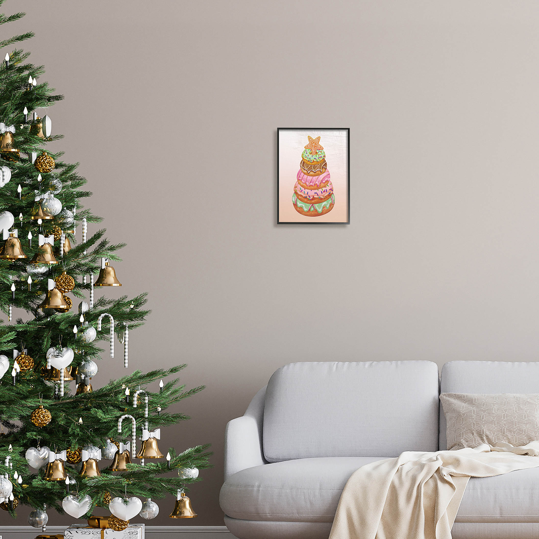 Seasonal Sweets Stacked Donuts Holiday Graphic Art Black Framed Art Print Wall Art
