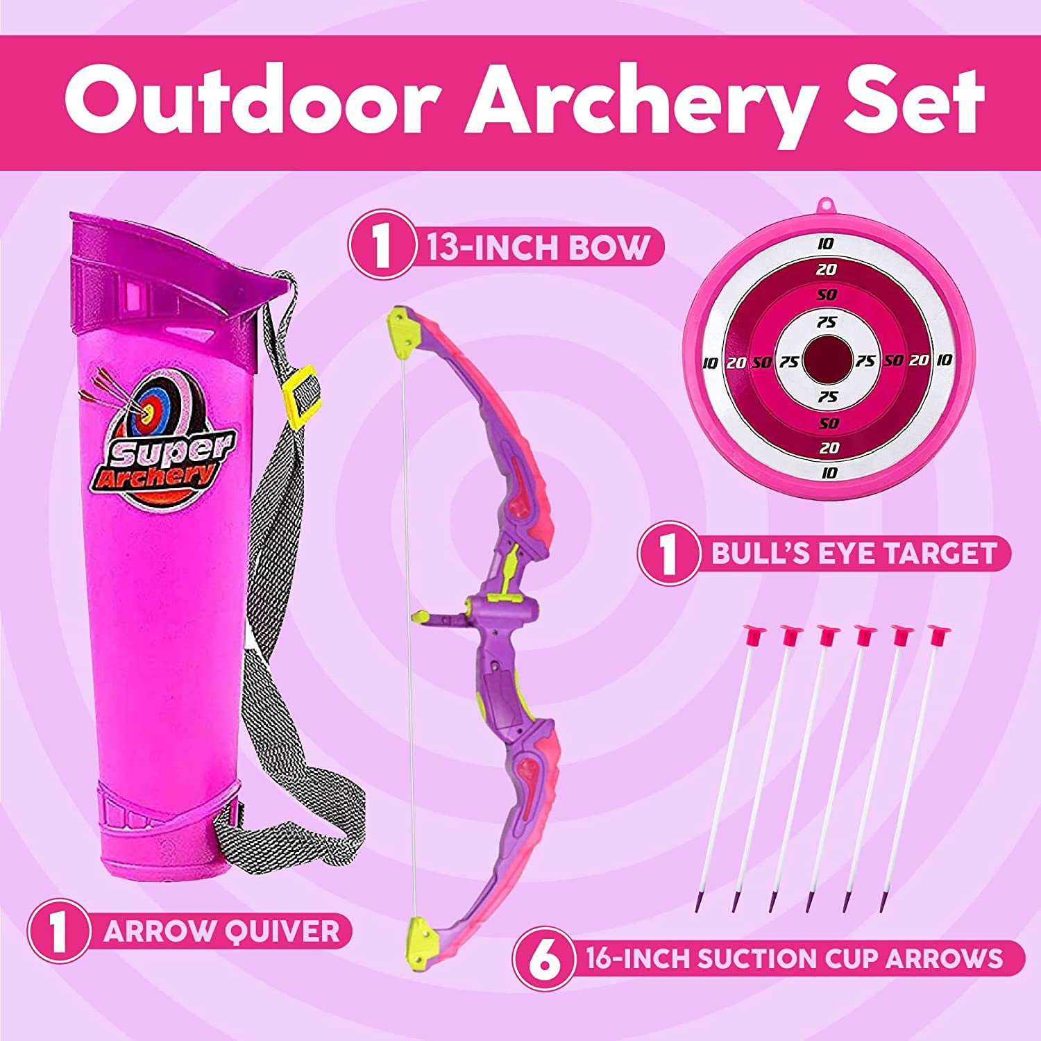 Toysery Dark Pink Bow and Archery for Kids with LED Flash Lights - Bow and arrow for kids with Suction Cups Arrows, Target, and Quiver - pink bow and arrow for girls
