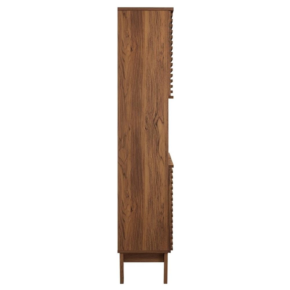 Pemberley Row Particleboard Walnut Tall Bathroom Storage Cabinet Rectangular Adjustable Shelves Unassembled