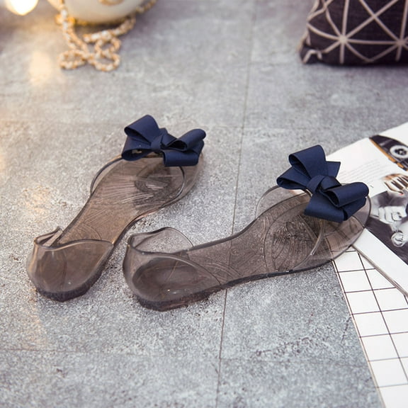Raindrops Flat Jelly Shoes Mouth Sandal Bowknot Sandals Creative Summer Beach Shoes for Women (Dark Yards 8US,5.5UK，39EU,9.825Inch)