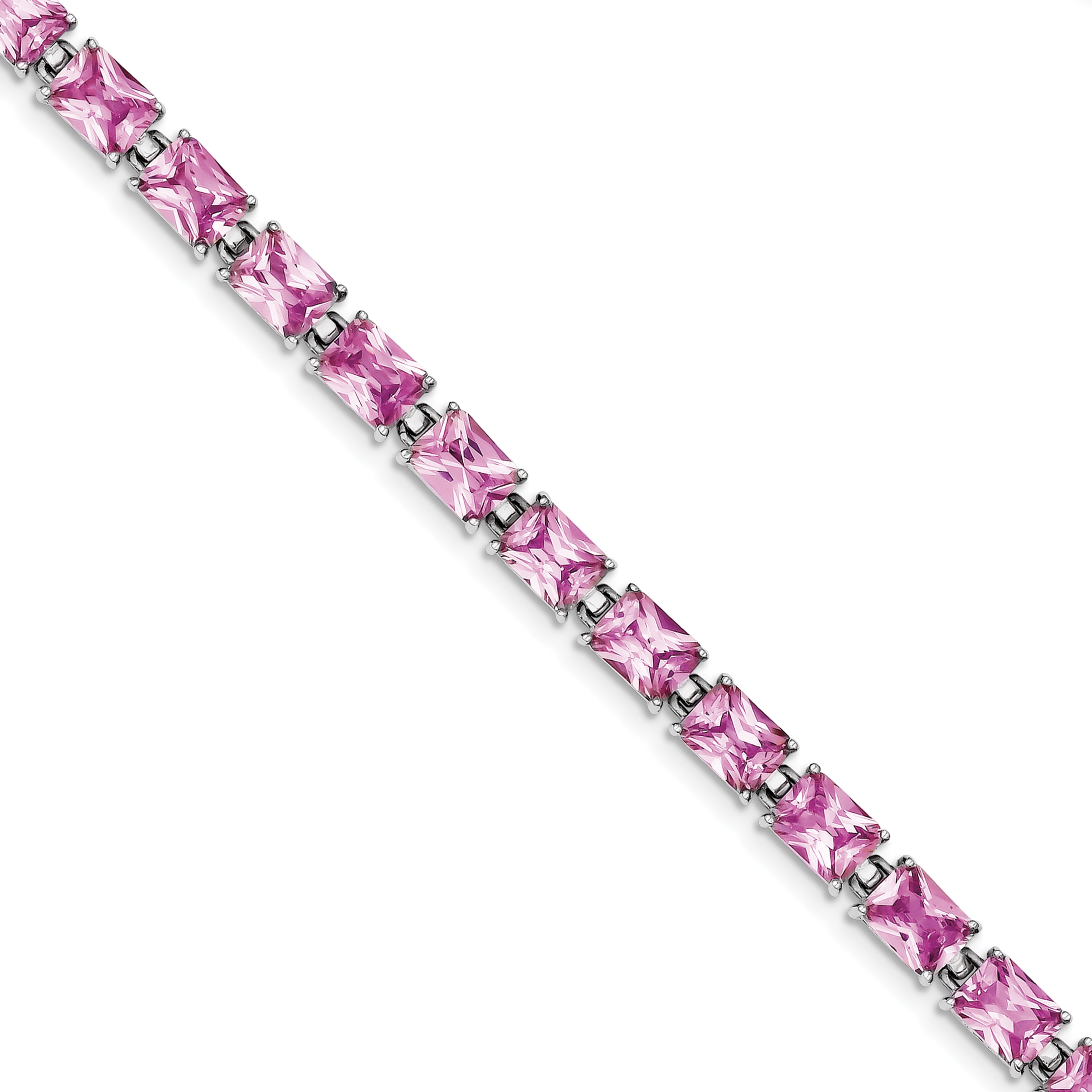 925 Sterling Silver Rhodium Plated 7 5inch Pink Cubic Zirconia Bracelet