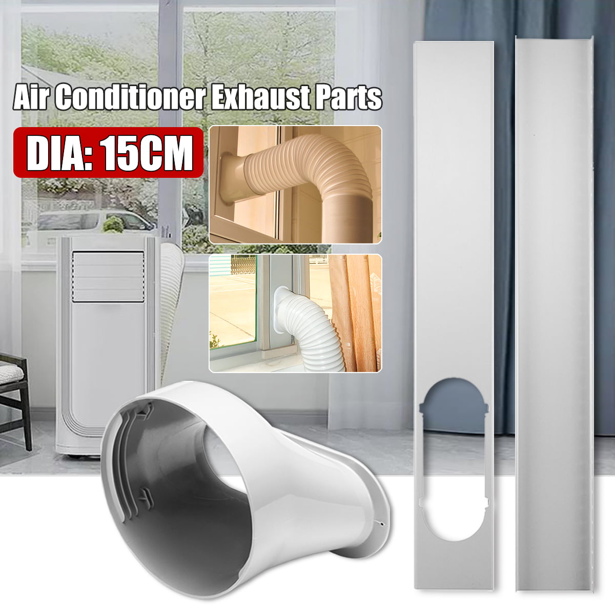 15CM Portable Air Conditioner Window Kit Plate Exhaust Duct Pipe Hose Interface 