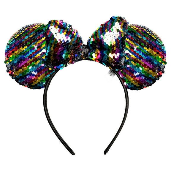 Disney, Girl's Minnie Mouse, Rainbow Sequin Bow Ears Headband