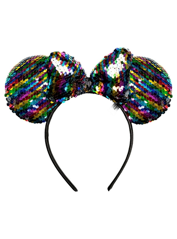 Disney Minnie Mouse Rainbow Sequin Bow Ears Headband