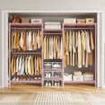thumbnail image 5 of Freestanding Closet Organizer,Heavy Duty Clothes Rack with Shelves and 4 Hanging Rods,Extra Wide Metal Wardrobe Closet Storage for Bedroom Apartment, 70.5"W x 77"H x 13.8"D,Pink, 5 of 8