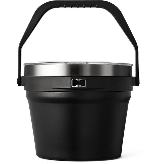 7L Insulated Ice Bucket with Lid,Double Wall Vacuum Stainless Steel Beverage Bucket Keeps Frozen Longer,Holds 6 Longnecks or 3 Bottles of Wine,for Cocktail, Champagne, Large Parties(Black)