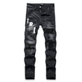 thumbnail image 1 of Pantalones vaqueros negros retro con agujeros para hombre, pantalones ajustados elásticos de moda, pantalones versátiles para hombre, AM, europeo, 1 of 5