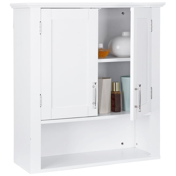 HaloHarness Somerset Two-Door Bathroom and Laundry Wall Mount Storage Medicine Cabinet with Open and Adjustable Shelf - White | Two-Door