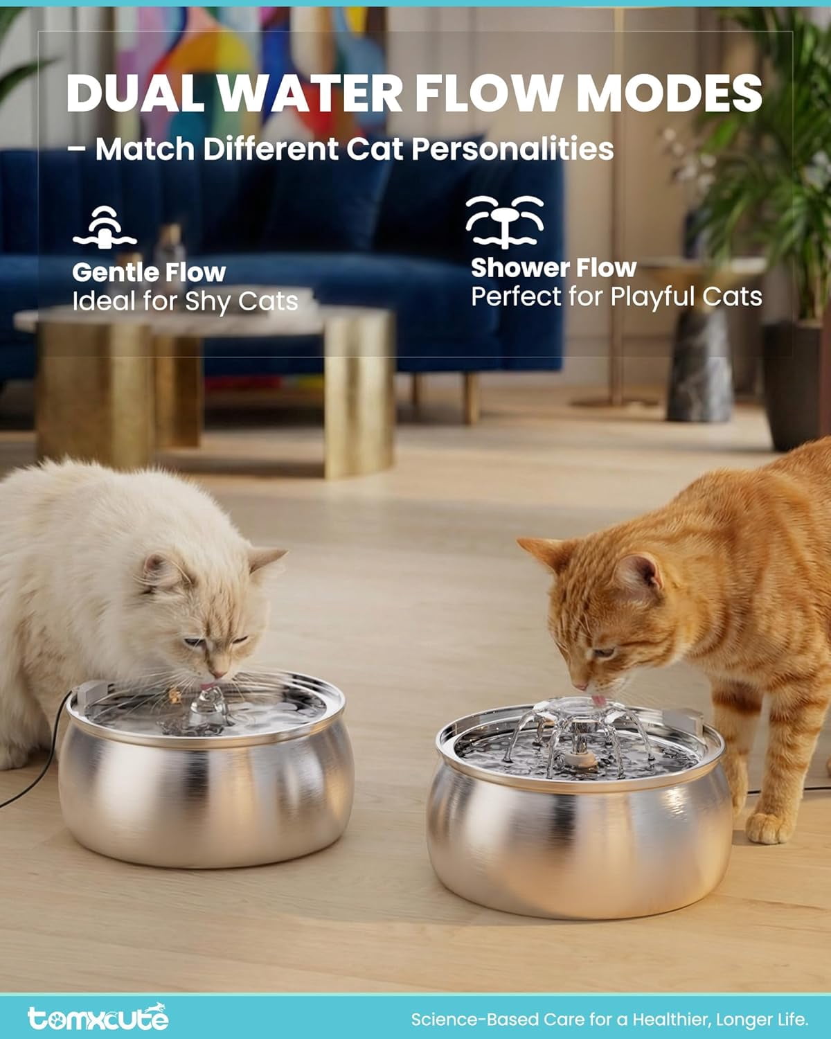 Stainless Steel Cat Water Fountain: 4L Large Capacity, Dual-Mode Flow, Ultra-Quiet Pump with Filter for Multiple Pets Indoor