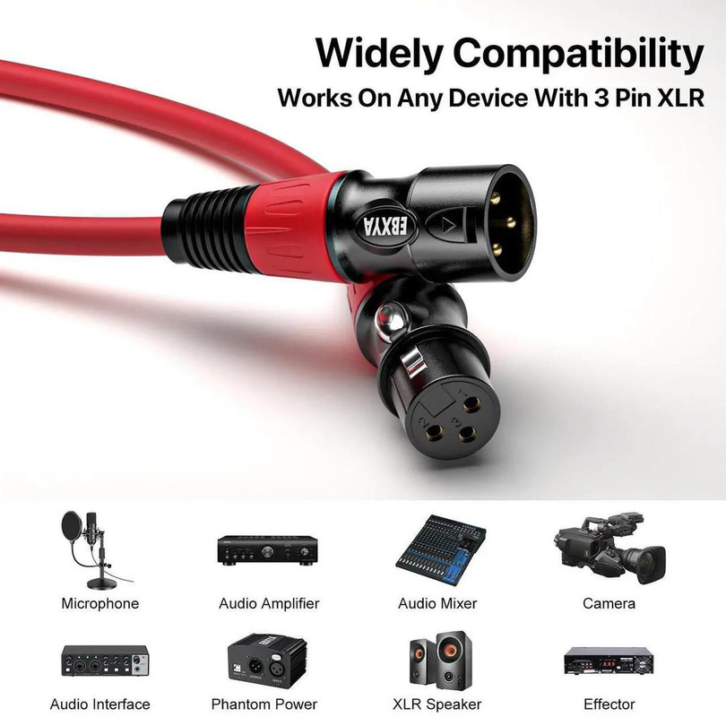 ​​Multicolor XLR Cable 4-Pack 20ft By EBXYA, Color-Coded & Tangle-Free for Live Sound, Church Stage and Studio Setup